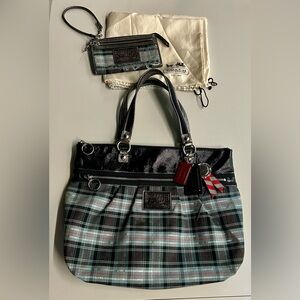Coach Poppy Tartan Plaid Tote and Wristlet  , Limited Edition